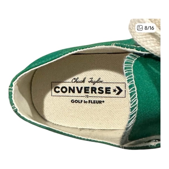CONVERSE On the Green/Winter White (cream) Canvas Sneakers w/ green extra laces - Picture 8 of 16